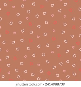 Vector illustration. Seamless pattern, Happy Valentine's Day, Brown background with hearts, love, happiness, templates, cards, wallpapers, for website, brochure, advertisement, social media