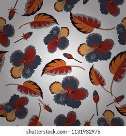 Vector illustration. Vector seamless pattern of Hawaiian Aloha Shirt seamless design in white, blue and red colors.