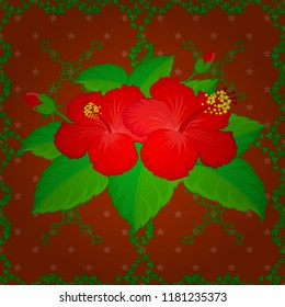 Vector illustration. Vector seamless pattern of Hawaiian Aloha Shirt seamless design in red, orange and green colors.