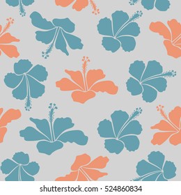 Vector illustration. Vector seamless pattern of Hawaiian Aloha Shirt seamless design in blue, gray and orange colors.