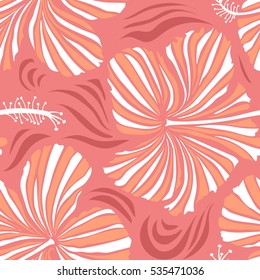 Vector illustration. Vector seamless pattern of Hawaiian Aloha Shirt seamless design in orange and pink colors.