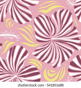 Vector illustration. Vector seamless pattern of Hawaiian Aloha Shirt seamless design in pink and purple colors.