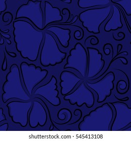 Vector illustration. Vector seamless pattern of Hawaiian Aloha Shirt seamless design in blue colors.