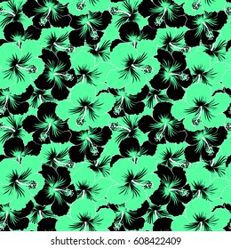 Vector illustration. Vector seamless pattern of Hawaiian Aloha Shirt seamless design in green and black colors.