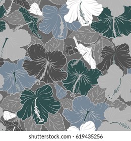Vector illustration. Vector seamless pattern of Hawaiian Aloha Shirt seamless design in white and gray colors.