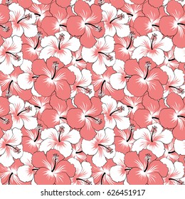 Vector illustration. Vector seamless pattern of Hawaiian Aloha Shirt seamless design in pink and white colors.