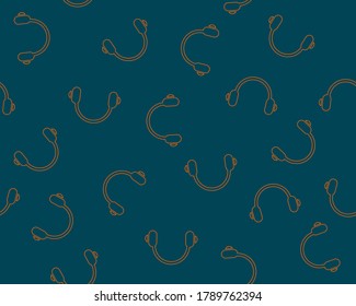Vector illustration of a seamless pattern with headphones on a dark background.