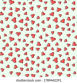 Vector illustration of a seamless pattern with hearts on a light background.