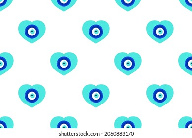 vector illustration of a seamless pattern with hearts and a Muslim amulet against the evil eye 