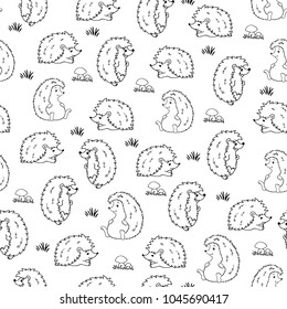 Vector illustration. Seamless pattern of hedgehogs on a white background.