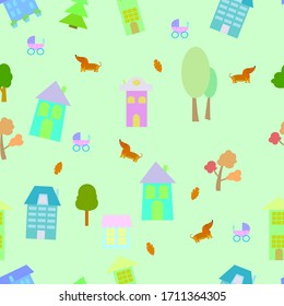 vector illustration of a seamless pattern of houses and trees
