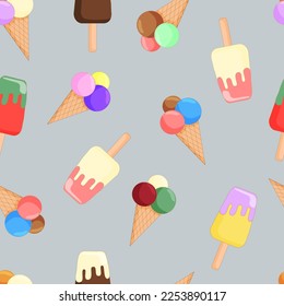vector illustration of a seamless pattern ice cream on a blue-gray background