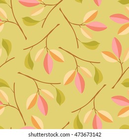 Vector illustration. Seamless pattern with the image of branches of trees, autumn leaves. Wallpaper. The background. Backdrop. Repeated pattern.