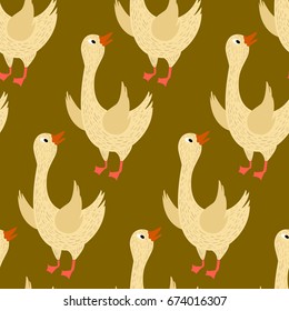 Vector illustration. Seamless pattern with the image of a poultry. Goose. For clothes, fabrics, wallpapers and graphic design