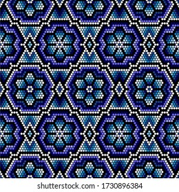 vector illustration of seamless pattern inspired in mexican huichol art style. Can be tiled