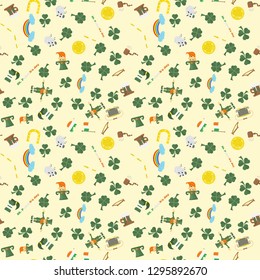 vector illustration seamless pattern Irish design for St. Patricks day holiday, drawn in flat style