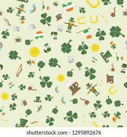 vector illustration seamless pattern Irish design for St. Patricks day holiday, drawn in flat style