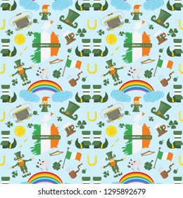 vector illustration seamless pattern Irish design for St. Patricks day holiday, drawn in flat style