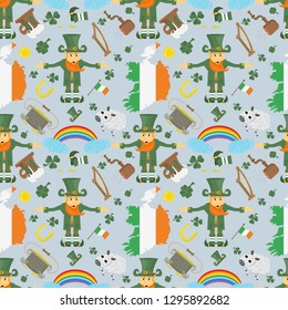 vector illustration seamless pattern Irish design for St. Patricks day holiday, drawn in flat style