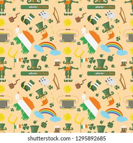 vector illustration seamless pattern Irish design for St. Patricks day holiday, drawn in flat style
