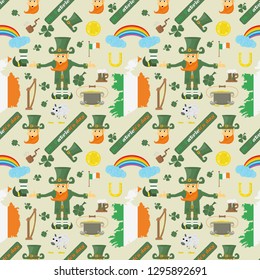 vector illustration seamless pattern Irish design for St. Patricks day holiday, drawn in flat style