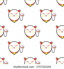 vector illustration seamless pattern with japanese chibi anime manga cat happiness maneki neko