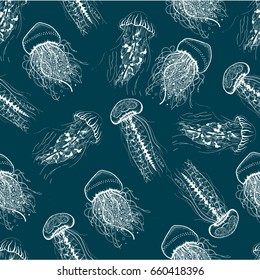 Vector illustration of a seamless pattern of jellyfish