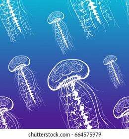 Vector illustration of a seamless pattern of jellyfish