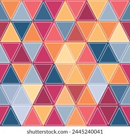 Vector illustration of a seamless pattern with a kaleidoscope of triangles. Immerse yourself in a world of vibrant colors with this design. This design is ideal for printing on fabric or packaging.