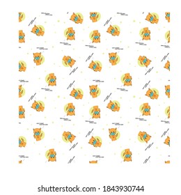 Vector illustration of seamless pattern, kawaii cat wearing face mask. Don't forget your mask