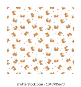 Vector illustration of seamless pattern, kawaii cat wearing face mask and not wearing mask