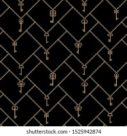 Vector illustration of seamless pattern of keys on a chain Wallpaper for printing