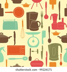 vector illustration seamless pattern of kitchen tools for cooking