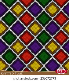 Vector illustration seamless pattern. Knitted plaid with high detail made fabric texture.