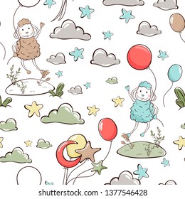 vector illustration. seamless pattern. lamb with a balloon