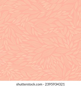 Vector illustration. Seamless pattern of leaves on a pink, peach background. Print for textiles, for packaging, product design.