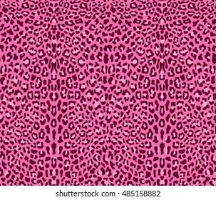 Vector illustration of seamless pattern with leopard skin. Panther background. Fashion textile print. Pink unusual animal wallpaper.