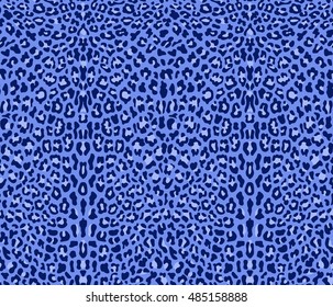 Vector illustration of seamless pattern with leopard skin. Panther background. Fashion textile print. Blue unusual animal wallpaper.