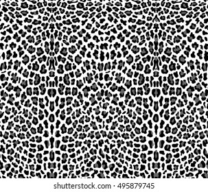 Vector Illustration Of Seamless Pattern With Leopard Skin. Black And White Panther Background. Fashion Textile Print. Animal Wallpaper.