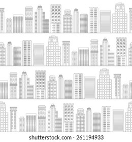 Vector illustration Seamless pattern of line skyscrapers. Black and white