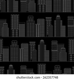 Vector illustration Seamless pattern of line skyscrapers. Black and white