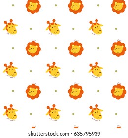 Vector illustration seamless pattern with lion and giraffe face