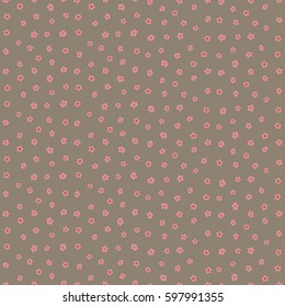 Vector illustration. Vector seamless pattern with little flowers on a beige background. Abstract flowers in ditsy style.