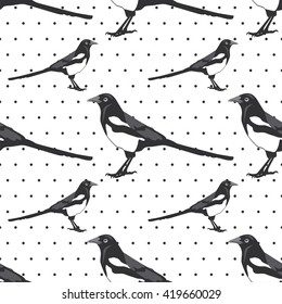 Vector illustration seamless pattern with magpie