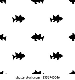 Vector illustration seamless pattern. Marine tropical design. Black silhouette of sea fish. White background