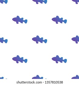 Vector illustration seamless pattern. Marine tropical design. Blue gradient silhouette of sea fish - clown fish. White background