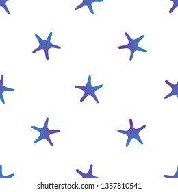 Vector illustration seamless pattern. Marine tropical design. Blue gradient silhouette of sea creatures - starfish. White background