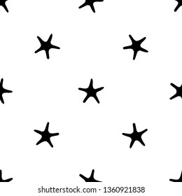 Vector illustration seamless pattern. Marine tropical design. Black silhouette of sea creatures - starfish. White background