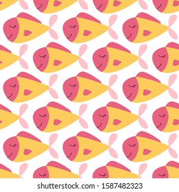 Vector illustration. Seamless pattern with marine animals. red and orange fish. White background. Best for child design or textile. Simple hand drawn  