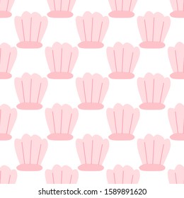 Vector illustration. Seamless pattern with marine animals. Pink seashell. White background. Best for child design or textile. Simple hand drawn  